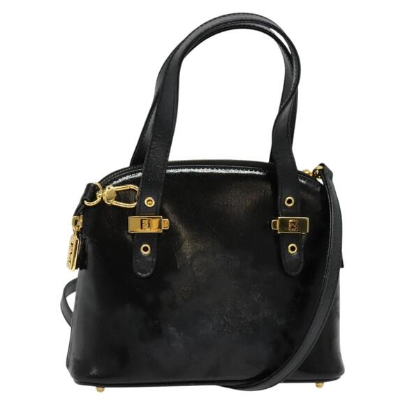 FENDI Hand Bag Enamel Black Gold - Picture 1 of 13